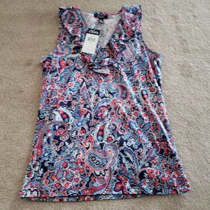 Chaps Paisley Tank Ruffle Top Small NWT